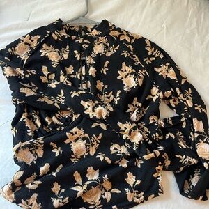 Free People Floral Black and Cream Women's Top
